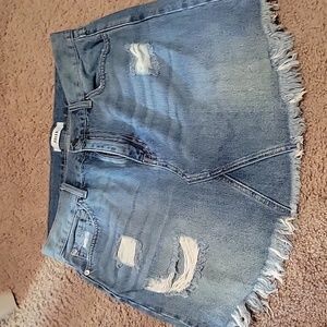 Just black denim distressed skirt